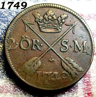 Authentic 1749 2 Ore Arrows Hudson Fur Trade Colonial Revolutionary War Coin Vf