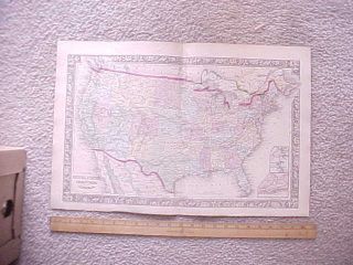 1860 United States Map Large Hand Colored By Mitchell Rr & Pony Express Routes