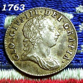 1763 George Iii British Silver Threepence Colonial Old Revolutionary War Coin