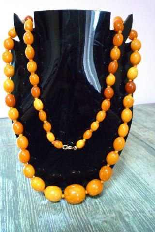 ANTIQUE BALTIC BUTTERSCOTCH EGG YOLK AMBER BEADS NECKLACE 38 GRAMS CHINESE 2
