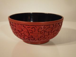Late Qing Chinese Carved Cinnabar Lacquer On Metal Bowl