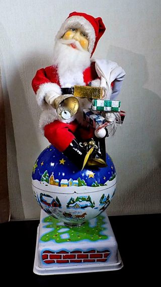 Vintage Battery - Operated Santa Claus On Rotating Globe Toy,  Made In Japan.  60s