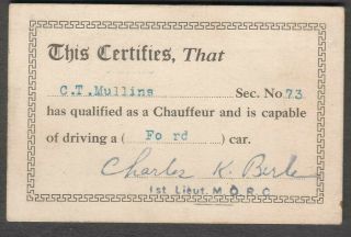Wwi Card Chauffeur Ford Pvt C T Mullins Us Ambulance Service Section 573 Italy