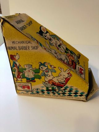 Mechanical Animal Barber Shop vintage tin wind up toy.  BRIGHT TIN & GREAT 2