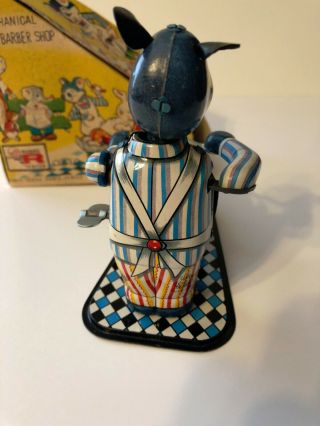 Mechanical Animal Barber Shop vintage tin wind up toy.  BRIGHT TIN & GREAT 4