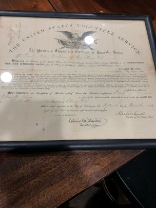 100 Day Volunteer Certificate Civil War Document Dated In 1864 Authenticated.