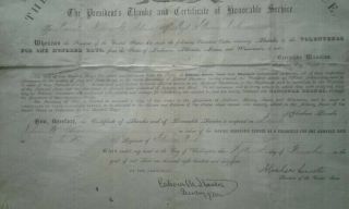 100 Day Volunteer Certificate Civil War Document Dated In 1864 Authenticated. 2