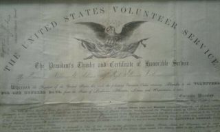 100 Day Volunteer Certificate Civil War Document Dated In 1864 Authenticated. 5