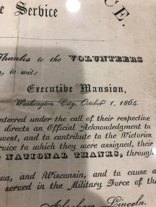 100 Day Volunteer Certificate Civil War Document Dated In 1864 Authenticated. 8