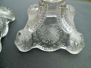 Antique Victorian PRINCESS FEATHER LIONS HEAD EAPG Glass Kerosene Oil Lamp Pair 3