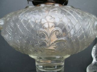 Antique Victorian PRINCESS FEATHER LIONS HEAD EAPG Glass Kerosene Oil Lamp Pair 7