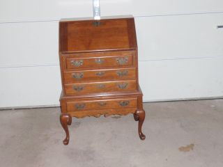 Queen Ann Solid Cherry Ladies Slant Front Desk Signed Maddox Co.  Jamestown,  Ny