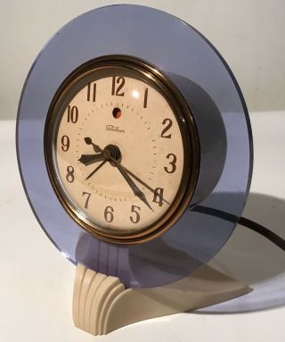 Art Deco Telechron 1930 Blue Glass Electric Clock