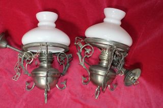 A French Pewter/glass Lamp Ceiling Light Opaque White Glass Shade