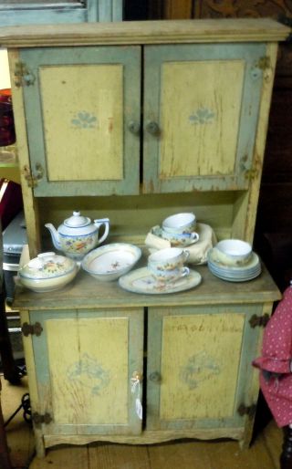 ANTIQUE CHILDS PAINTED COTTAGE CABINET HUTCH KITCHEN DINING RM SMALL HOOSIER 4