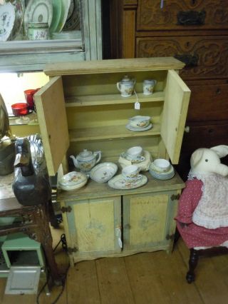 ANTIQUE CHILDS PAINTED COTTAGE CABINET HUTCH KITCHEN DINING RM SMALL HOOSIER 5