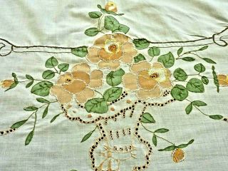 Exquisite White Fine Cotton Hand Embroidered Applique Madeira Tablecloth