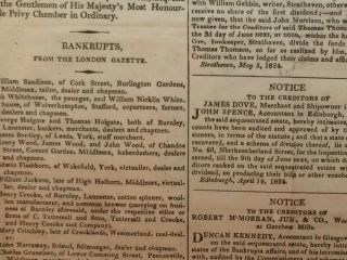Antique Glasgow Tontine Coffee Room 1824 Edinburgh Gazette Newspaper Page Framed 10