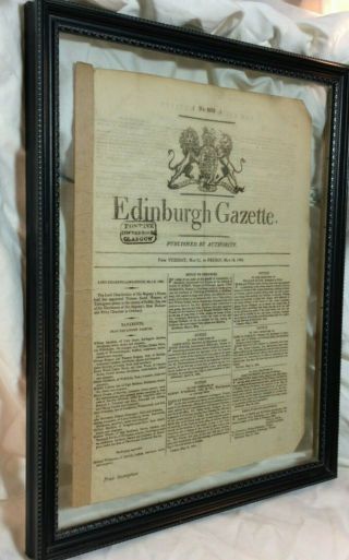 Antique Glasgow Tontine Coffee Room 1824 Edinburgh Gazette Newspaper Page Framed