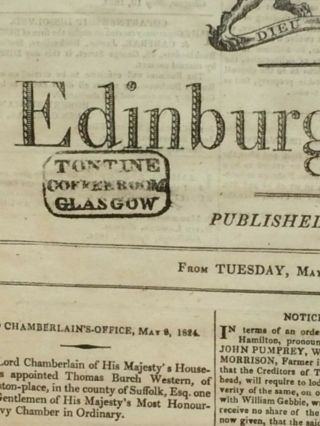 Antique Glasgow Tontine Coffee Room 1824 Edinburgh Gazette Newspaper Page Framed 2