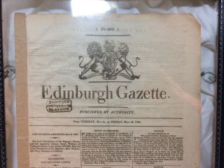 Antique Glasgow Tontine Coffee Room 1824 Edinburgh Gazette Newspaper Page Framed 3