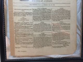 Antique Glasgow Tontine Coffee Room 1824 Edinburgh Gazette Newspaper Page Framed 4