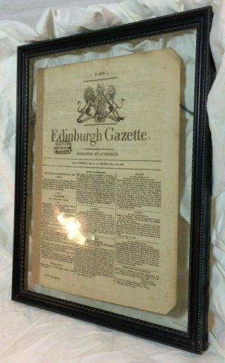 Antique Glasgow Tontine Coffee Room 1824 Edinburgh Gazette Newspaper Page Framed 5