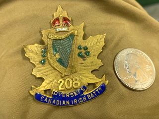 Overseas Canadian Irish Battalion 208 Enameled Badge Ww1