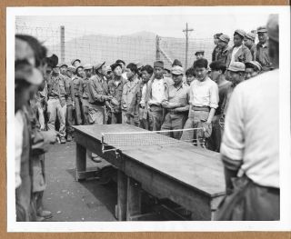 1951 Korean Communist Pows Playing Ping Pong 7x9 Press Photo
