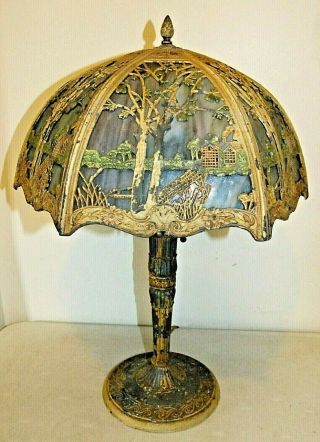Antique Arts & Crafts Slag Glass Lamp,  Salem Brothers Miller Bradley Hubbard Era 2