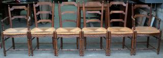 6 Antique French Country Provencal Cane Seat Dining Chairs
