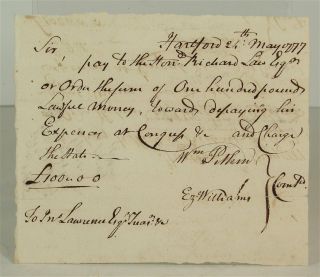 1777 Continental Congress Manuscript Document Connecticut Pay Table Richard Law