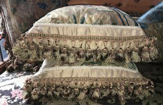 RARE c.  1600s Gobelin Panel Pair (2),  Parrots,  Made into Silk - back Opulent Pillow 5