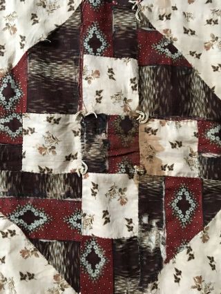 BEST Old Antique Handmade Brown Blue Red Calico Quilt Textile AAFA 4