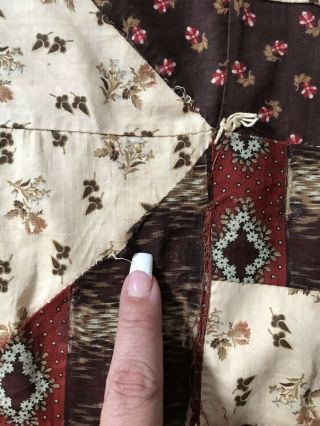 BEST Old Antique Handmade Brown Blue Red Calico Quilt Textile AAFA 6