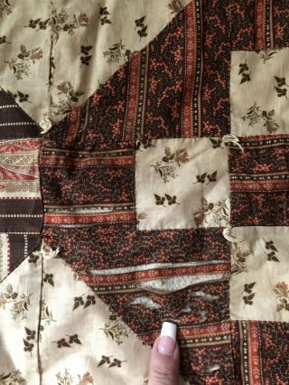 BEST Old Antique Handmade Brown Blue Red Calico Quilt Textile AAFA 9