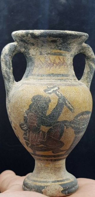 14x 8 Cm Lovely Founded Antique Rare Painted Greek Pottery Vase