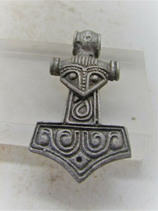 Scarce Circa 900 - 1000ad Viking Era Nordic Silver Thors Hammer Pendant