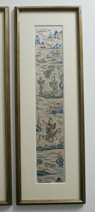 Pair Stunning Antique Chinese Hand Embroidered Silk Panels Circa 19c - Framed 2