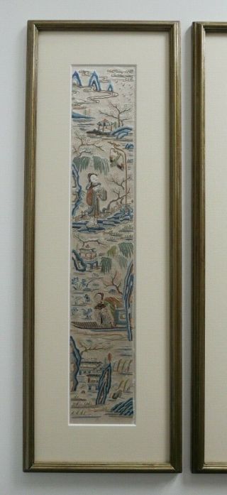 Pair Stunning Antique Chinese Hand Embroidered Silk Panels Circa 19c - Framed 3