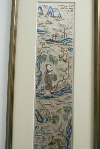 Pair Stunning Antique Chinese Hand Embroidered Silk Panels Circa 19c - Framed 8