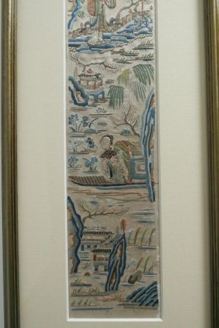 Pair Stunning Antique Chinese Hand Embroidered Silk Panels Circa 19c - Framed 9