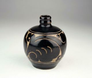 Antique Chinese Song / Ming Incised Brown / Black Temmoku Cizhou Type Jar