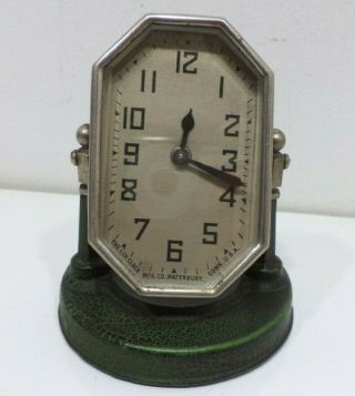 Antique Car Clock The Lux Clock Company,  Usa Desk Shelf Swivel Green Octagon