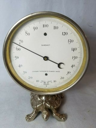Rare 1888 Nickel Over Brass Desk Top Thermometer Mounted On Detailed Turtle