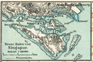 1909 Dated Singapore city plan map Malaysia South East Asia 3