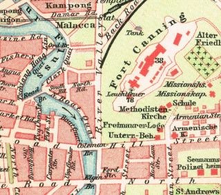 1909 Dated Singapore city plan map Malaysia South East Asia 8