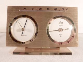 Vintage Jaeger 8 Day Recital Alarm Barometer Thermometer Desk Clock Needs Help