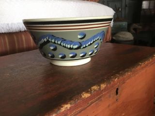 Mochaware Decorated Bowl Earthworm & Cats Eye S J Pottery 8”