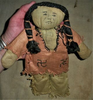 Antique C.  1920 Navajo Cloth Doll Whirling Log Decoration Fringed Clothing Vafo